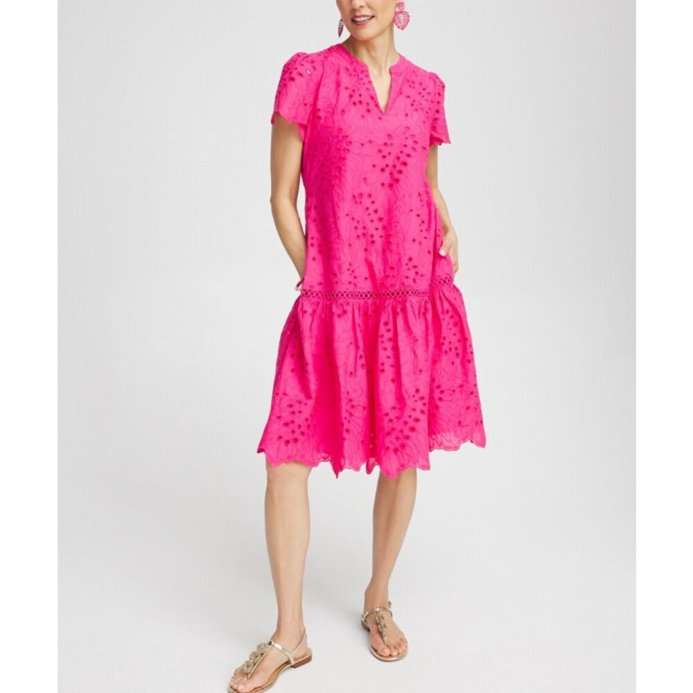 Chico's Bright Pink Eyelet Midi Dress